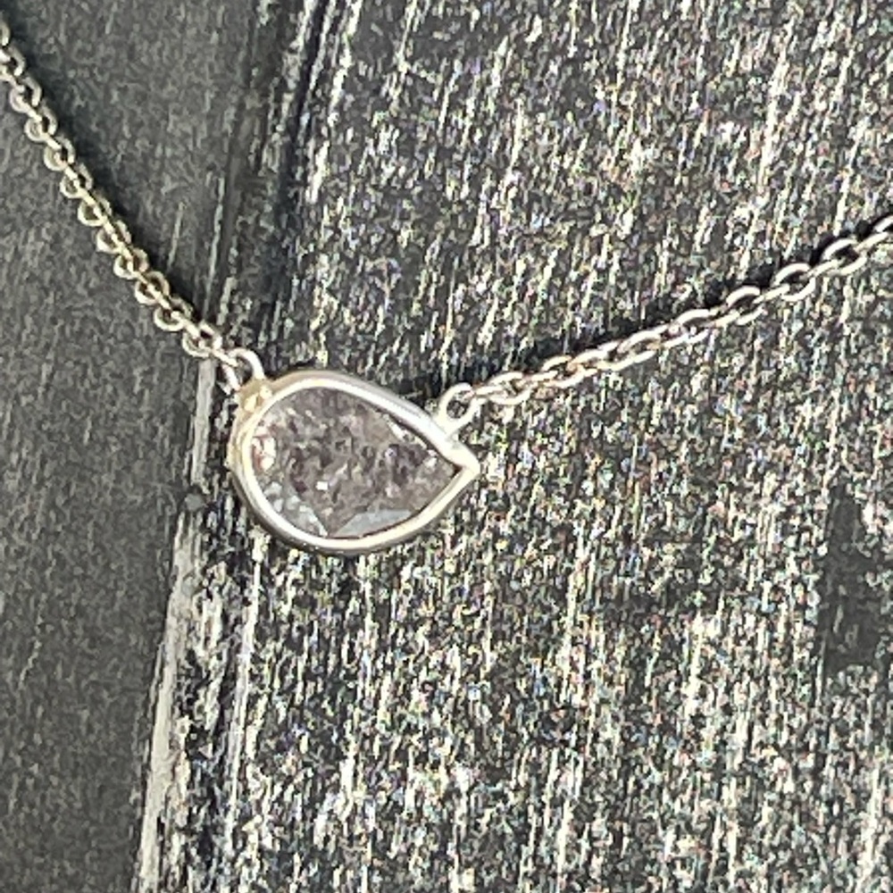 Slice of a Diamond Sterling Silver 925 bezel set Necklace 16”